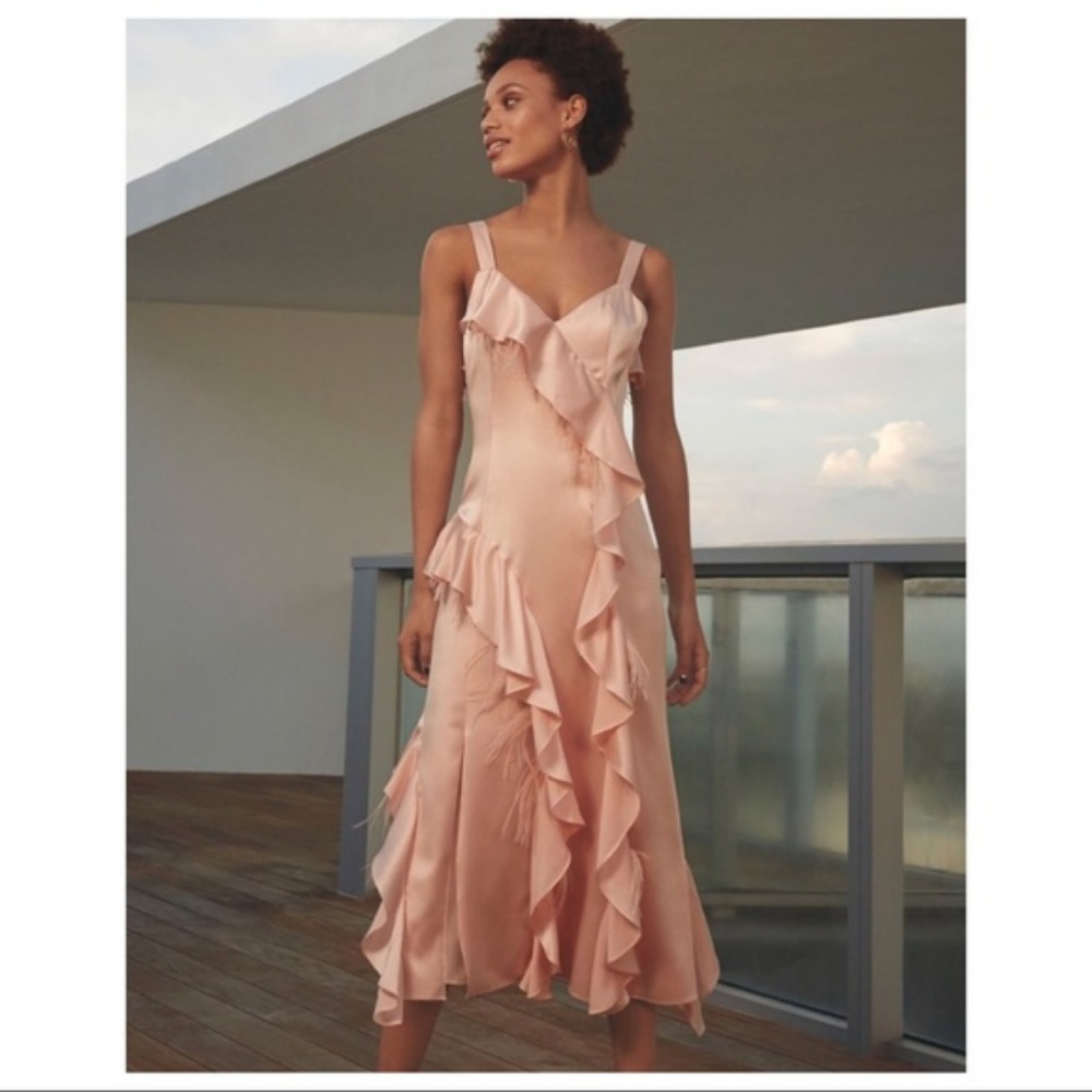 Cinq a Sept Gigi Blush Ruffle Silk Dress Sz 4/ Sm
